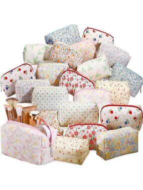 20 Pcs Cute Quilted Makeup Bags - Aesthetic Preppy Cosmetic Pouches for Women